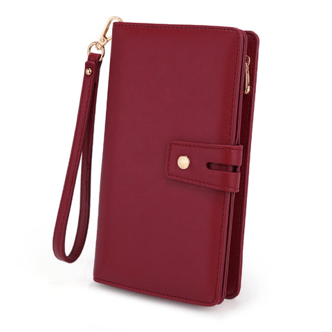 UTO RFID Wristlet Wallet for Women Detachable Checkbook Holder Card Bill Phone Organizer Large Clutch Purse