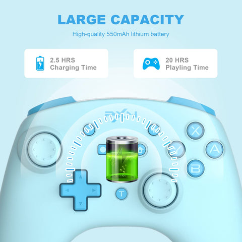 PXN 9607X Wireless Switch Pro Controller, Dual Shock Gamepad Joystick Support NFC, Turbo, Wake-up, Gyro Axis, Vibration for Switch/Lite/OLED & PC & IOS (Cyan)