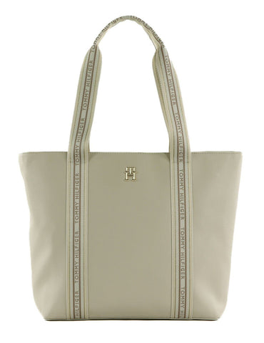 Tommy Hilfiger Women Tommy Life Shopper CB Tote Bag with Zip, Off-White (Feather White/Oatmilk Mix), One Size