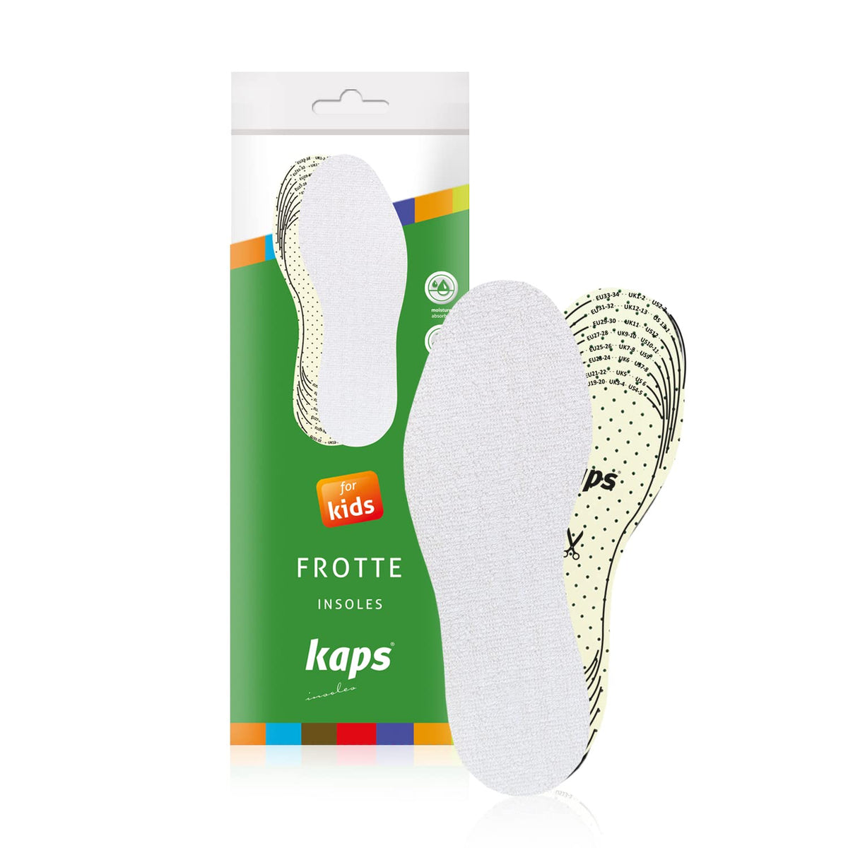 Best Extra Comfortable Shoe Insoles for Kids (Add On or Replacement Soles) - Shock and Sweat Absorbing Terry Cloth Frotte - Cut to Fit Cut to Size - Kaps Frotte Kids Made in Europe