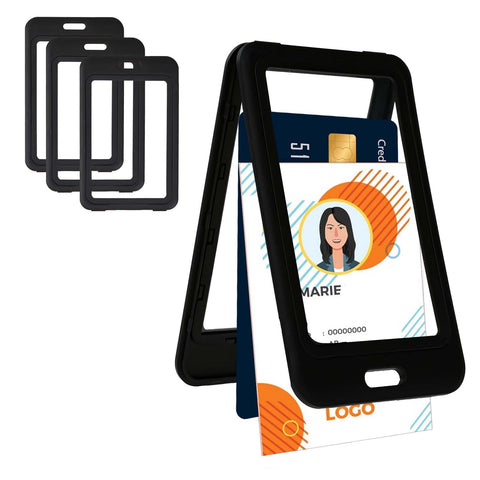 4PCS ID Card Holders with Double-Sided Windows, ID Badge Protector Vertical, Plastic Hard Badge Holders for Office School Credit Cards Proximity Key Cards