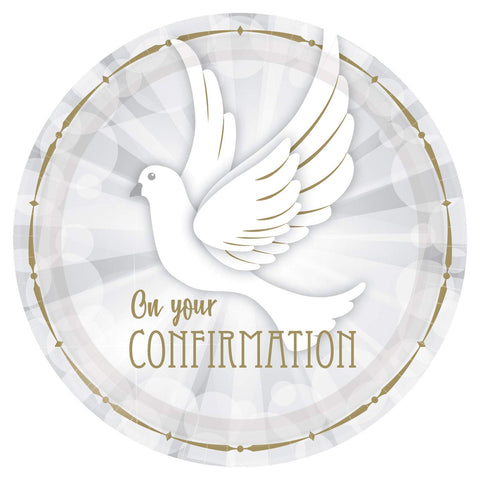 Amscan 9904533 Confirmation Dove Dinner Paper Plates 23cm - 8 Pcs, Colour