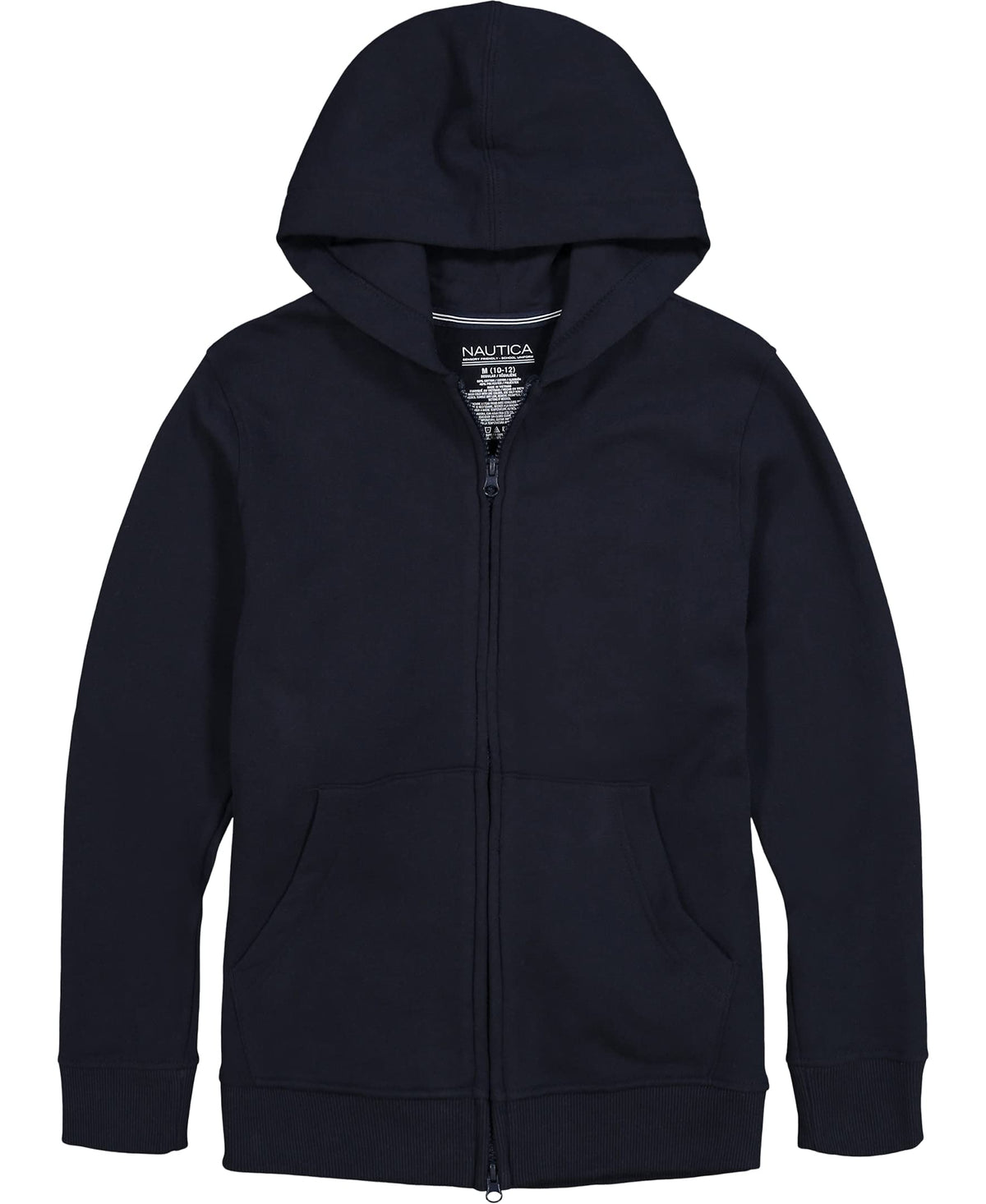 Nautica Boys' Long Sleeve Sensory-Friendly Fleece Full Zip Hoodie, Navy, 5