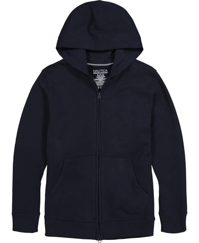 Nautica Boys' Long Sleeve Sensory-Friendly Fleece Full Zip Hoodie, Navy, 5