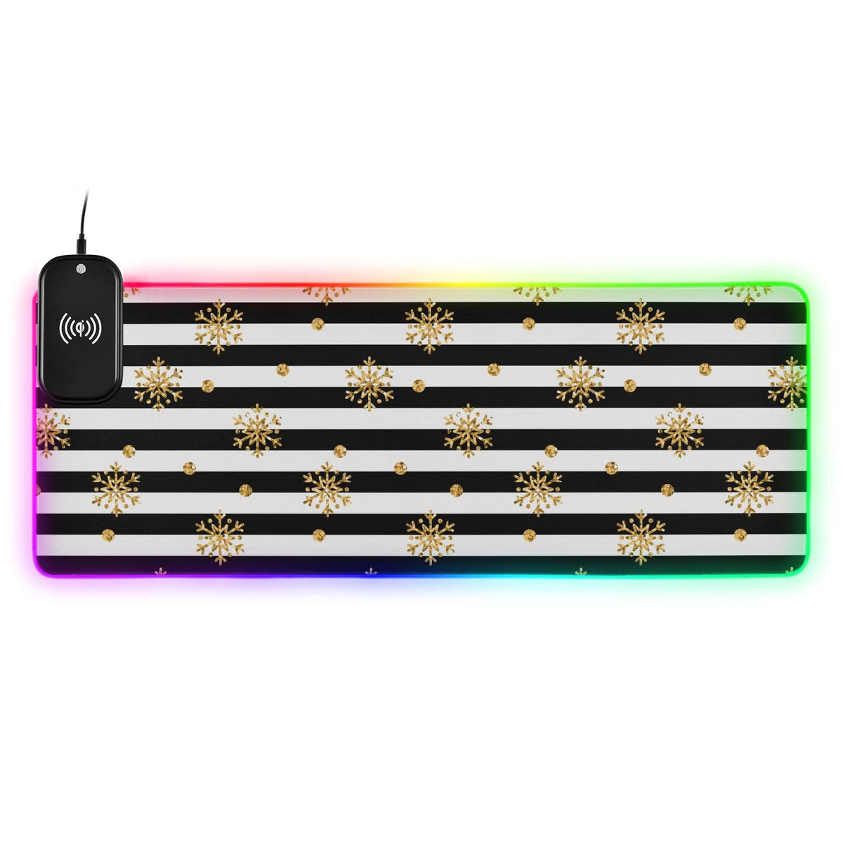 Christmas Gold Snowflake Wireless Charging Mouse Pad for Mobile Phone Extra Large Gaming Mousepad with 13 Lighting Modes Extended Desk Mat for Gaming MacBook PC Laptop Desk Office Home