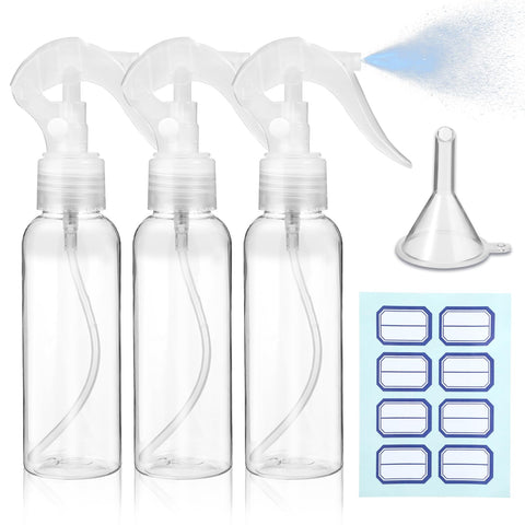 Gjinxi 3Pcs Plastic Spray Bottles, 3.38oz/100ml Empty Small Spraying Bottles, Clear Fine Mist Travel Mini Water Bottle Set, Refillable Liquid Container for Hair Essential Oil Plant Pet Cooking Clean