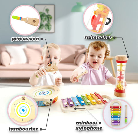 Hape Toddler Beat Box Set, Wooden Music Toy Set E8148, L: 15.8, W: 2.8, H: 14.2 inch