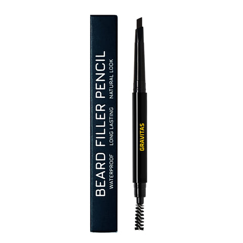 GRAVITAS Eyebrow Pencil and Beard Filler Pencil - Waterproof, Double-Ended Automatic Angled Tip & Spoolie Brush, Cruelty-Free (Black)