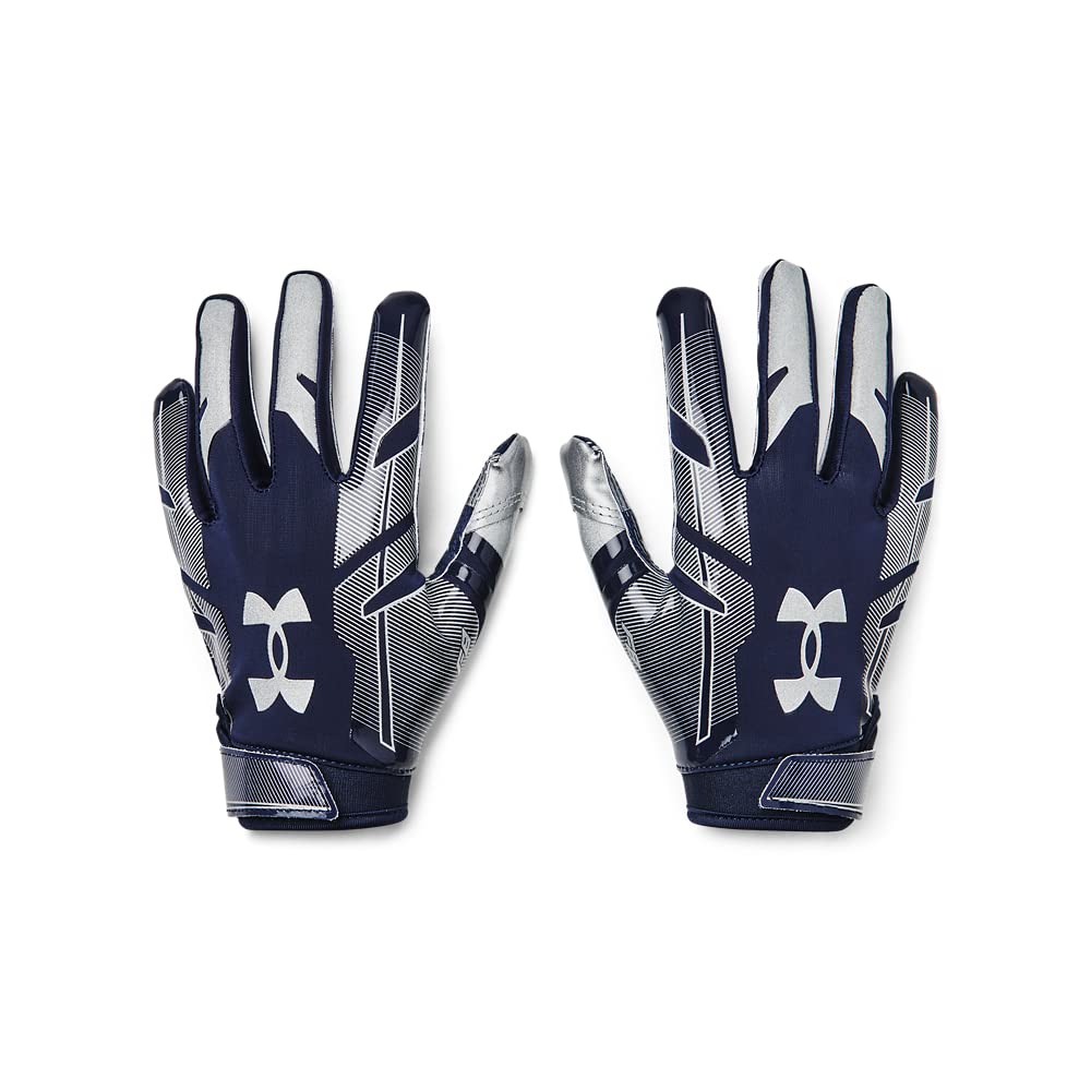 Under Armour Boys Youth F8 Football Gloves, Midnight Navy (410)/Metallic Silver, Youth L