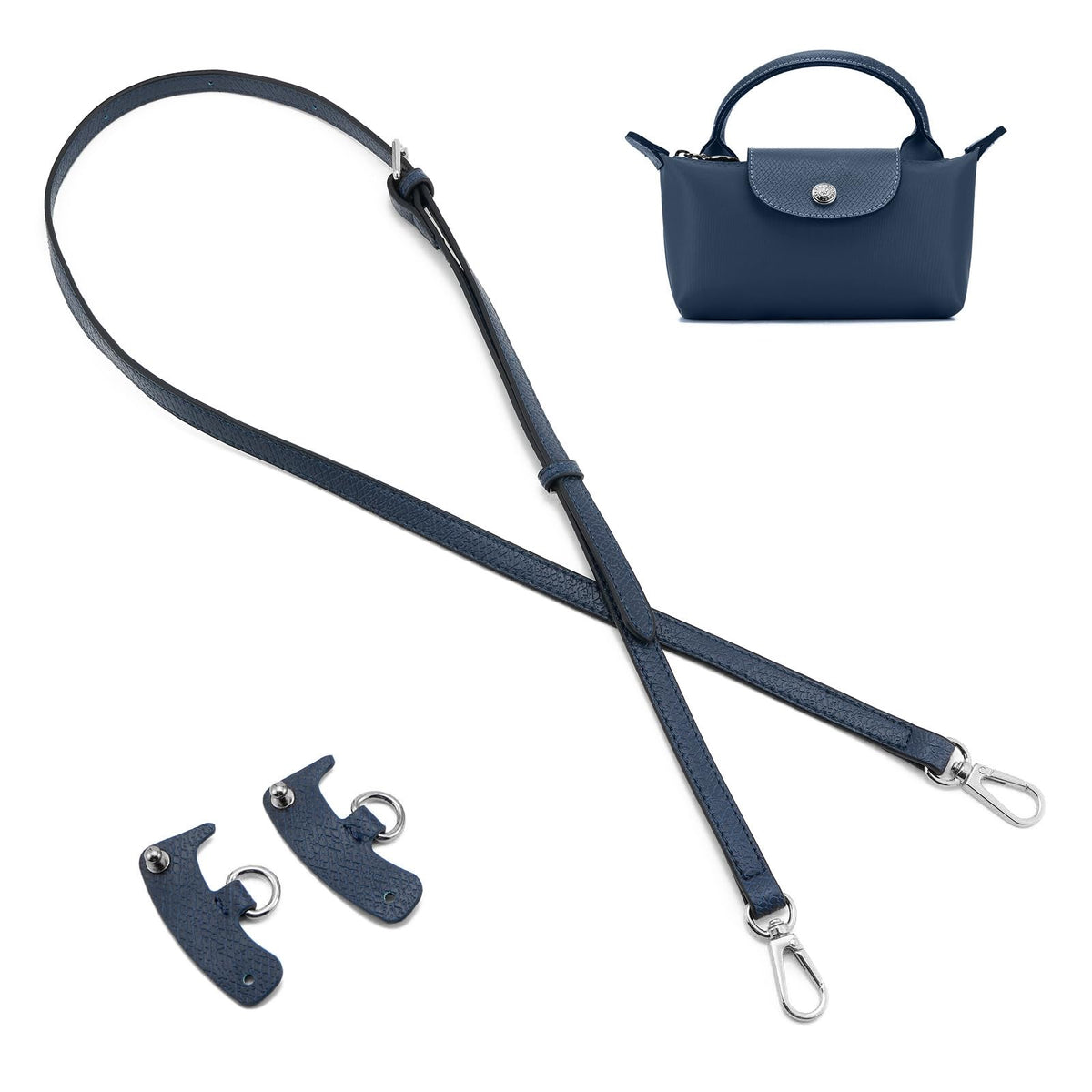 QIUTIMIY Leather Handbag Strap, Shoulder Bag Straps Replacement For Longchamp Purse Bags, Crossbody Adjustable Shoulder Strap(Blue Sliver)