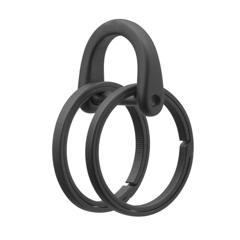 PJYTAC Black Side Pushing Titanium Key Ring (2 Pcs) with Stainless Steel D Ring for Key Carabiner, Quick Release EDC Split Rings for Keychains Heavy Duty