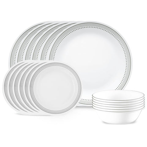Corelle 18-piece Dinner Set, Mystic Grey, Service for 6, Chip Resistant Dinnerware, includes 26cm dinner plates, 17cm salad / side plates and 530ml soup / cereal bowls