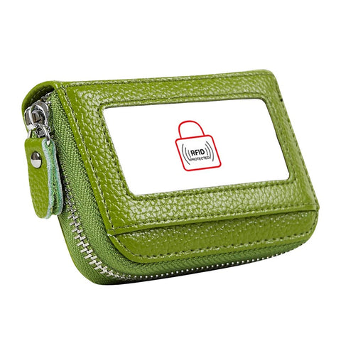 Women's RFID Blocking 12 Slots Credit Card Holder Leather Accordion Wallet,green