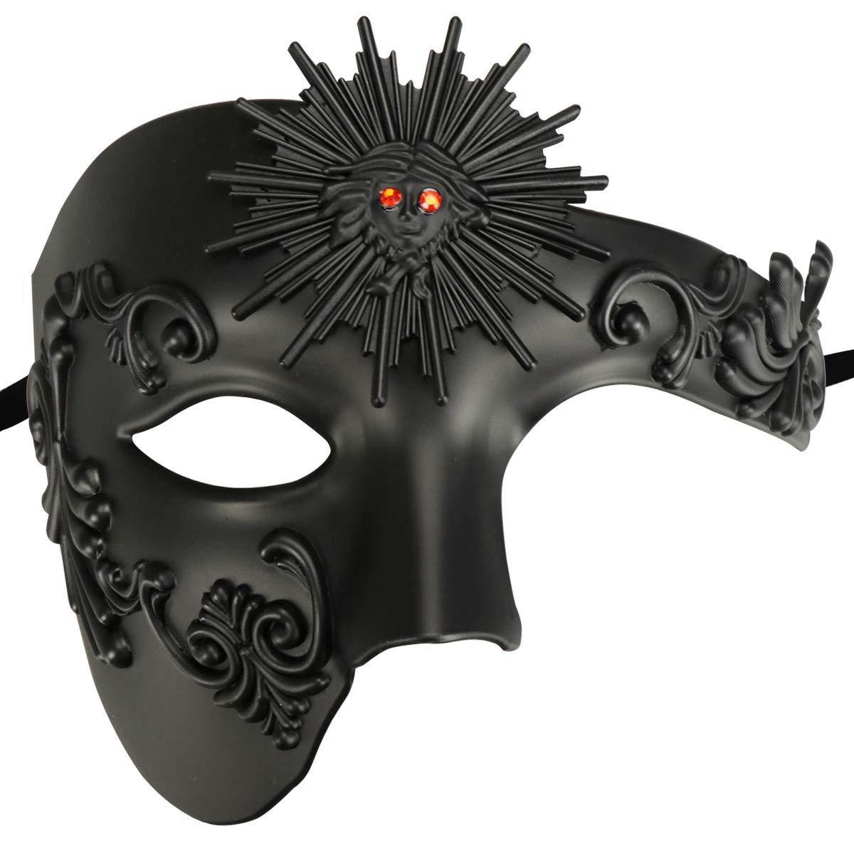 Thmyo Half Face Masquerade Mask, Sun God Greek Style Plastic Party Carnival Halloween Mask (Sun God Black)