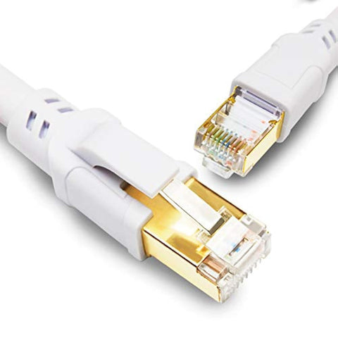 Yauhody CAT8 Ethernet Cable 0.5m 2 Pack, High Speed 40Gbps 2000MHz SFTP Internet Network LAN Wire Cables with Gold Plated RJ45 Connector for Router, Modem, PC, Hub, Laptop (0.5m, White-2Pack)
