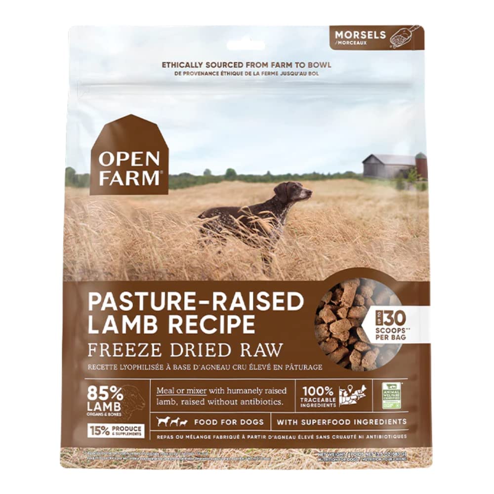 Open Farm Freeze Dried Raw Dog Food, Humanely Raised Meat Recipe with Non-GMO Superfoods and No Artificial Flavors or Preservatives (13.5 Ounce (Pack of 1), Pasture-Raised Lamb)