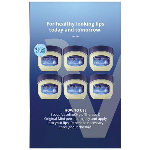 Vaseline Lip Therapy Original - Mini Vaseline Lip Balm, Hydrating Petroleum Jelly, Clear Lip Gloss, Travel-Size, 0.25 Oz Ea (Pack of 6)