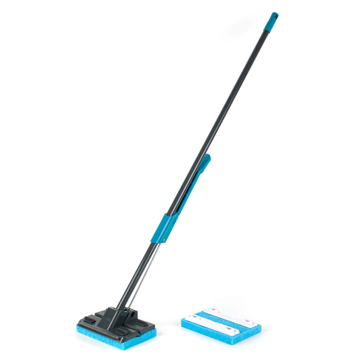 Beldray LA050915 Self Wringing Sponge Mop - Long Handle, Flat Hard Floor Cleaning Mop With Extra Replacement Head, Super Absorbent, Lightweight Floor Cleaner, Non-Abrasive, Easy Wring, Black/Blue