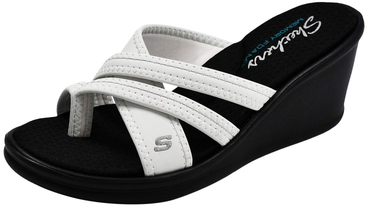 Skechers Women's Rumblers Wedge Sandal, White, 11 M US