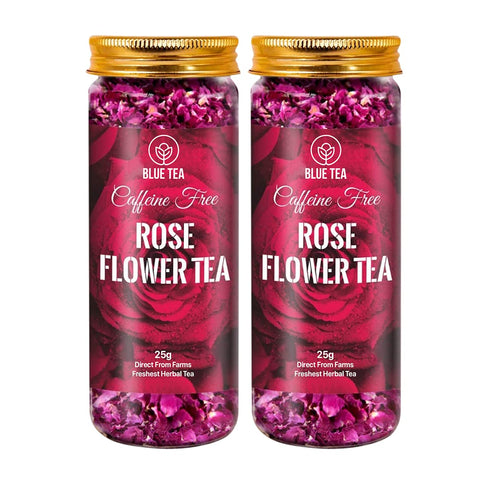 BLUE TEA - Rose Tea - 50 Gram (Pack of 2) | Farm Packed | Grade A Natural Sun Dried Rose Flower Petals | Herbal Tea | Recycled Food Grade Pet Jar |Caffeine Free |