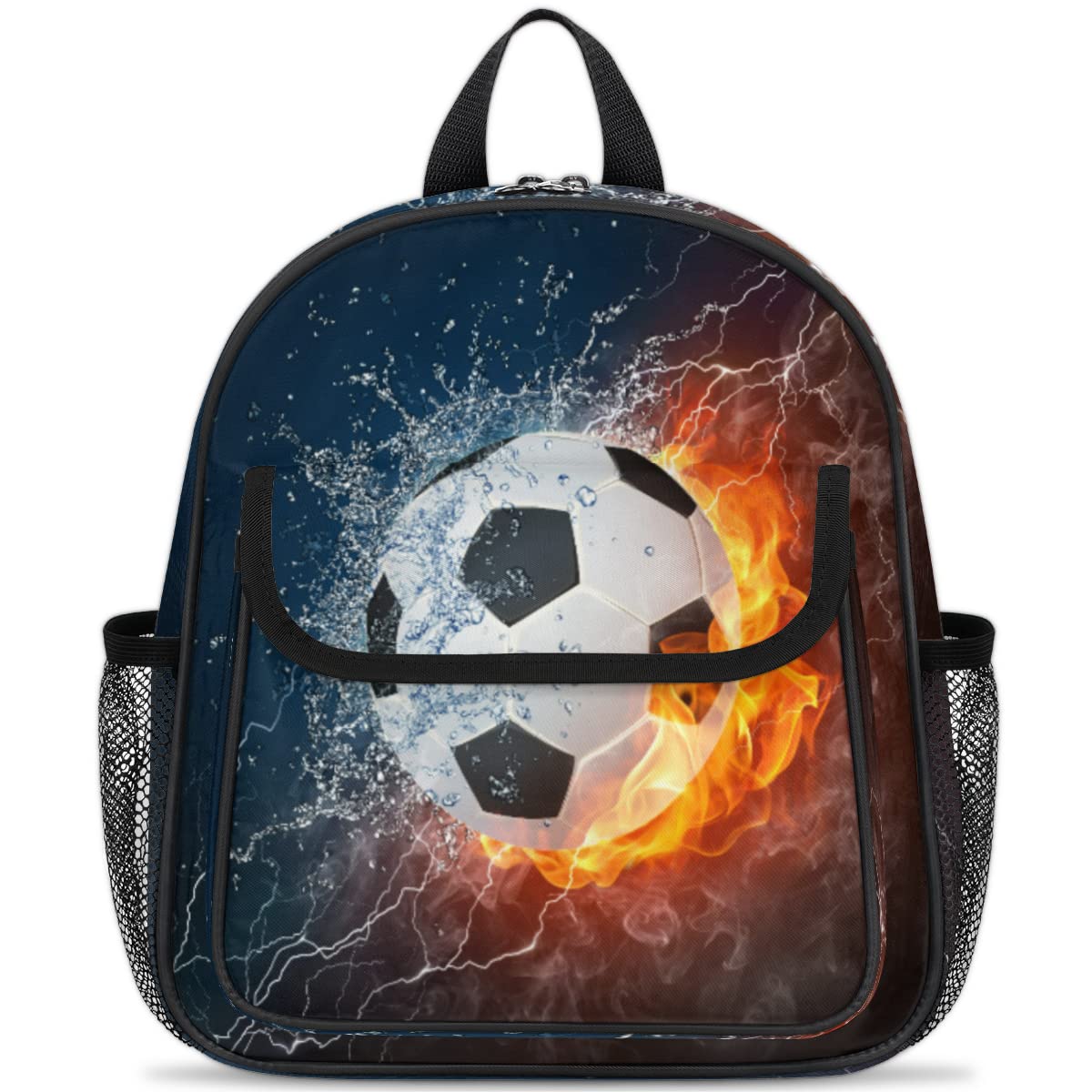 Pardick Kids Backpack for Boys Girls Fire Soccer Toddler Boy Backpack Sports Football Preschool Kindergarten Backpack with Chest Strap Lightweight Children Kids Bookbag for School, Travel, Nursery