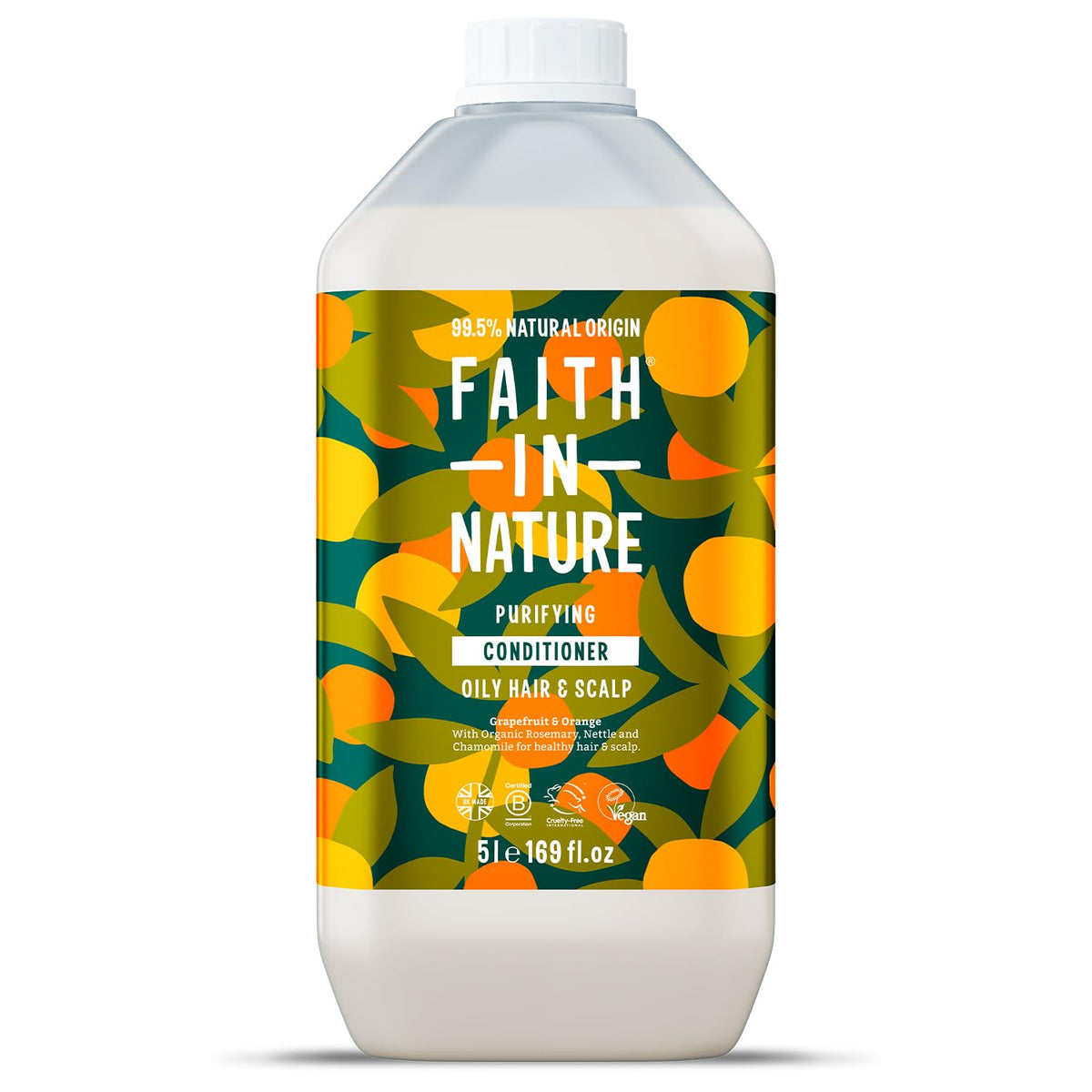 Faith In Nature Natural Grapefruit & Orange Conditioner, Purifying for Oily Hair & Scalp, Vegan & Cruelty Free, No SLS, Silicones or Parabens, 5L Refill Pack