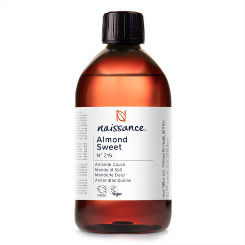 Naissance Sweet Almond Oil (no. 215) 500ml - for Skin, Hair, Massage, Nails, Cuticles, Ears, Face, Body, Stretch Marks - Natural Skin Care, Carrier Oil for Aromatherapy