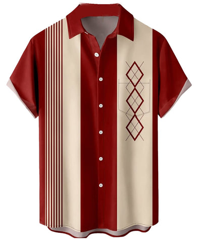 Hodaweisolp Retro Bowling Shirts for Men 50s Button Up Shirt Short Sleeve Cuban Style Camp Shirt Retro Car Print-M