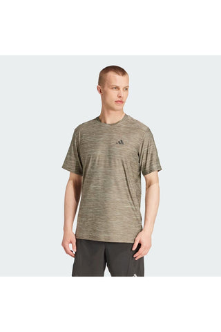 adidas Men's Train Essentials Stretch Training Tee, Shadow Olive Mel./Black, M