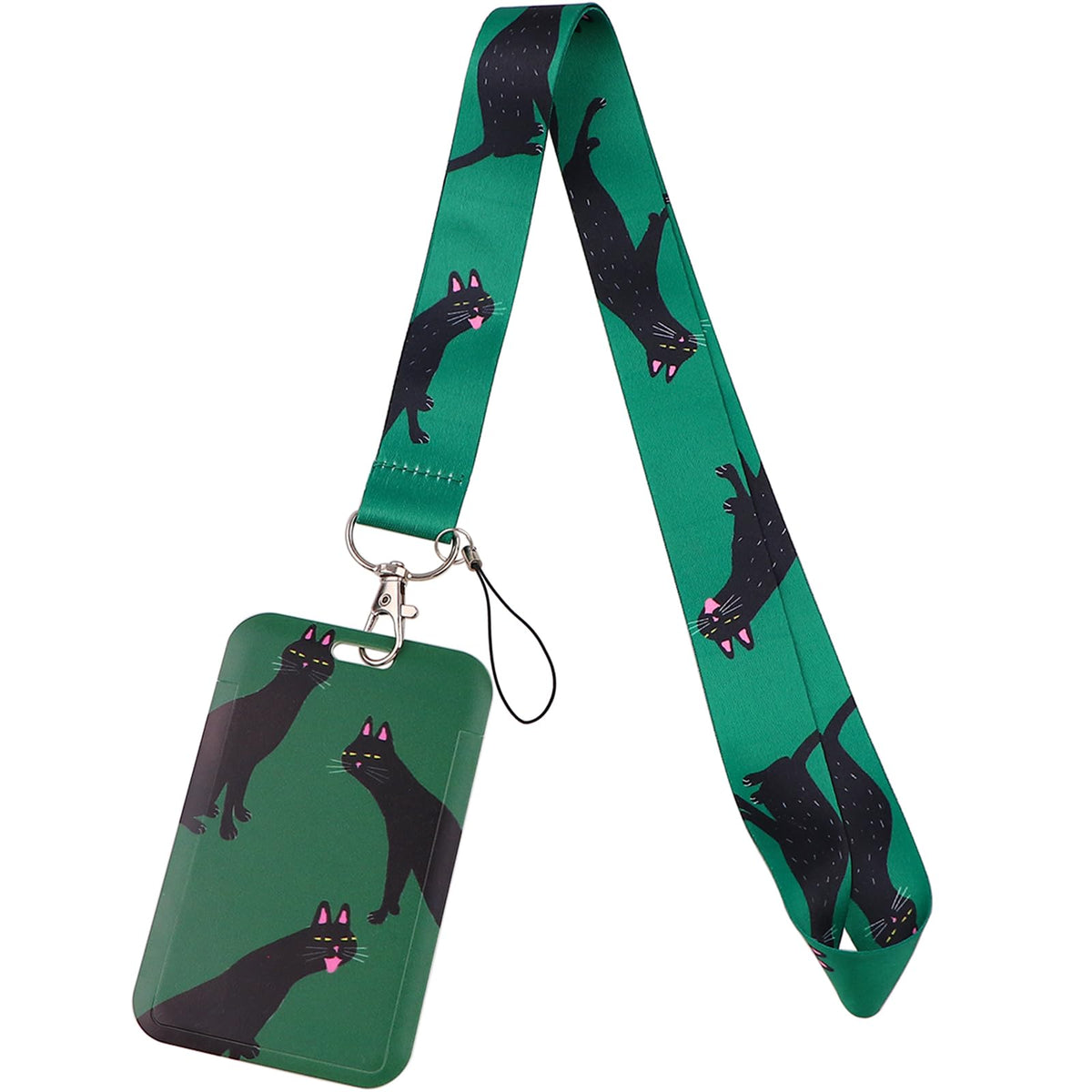 Beemorita Green ID Badge Holder Lanyard Cute Cat Neck Keychain Lanyard for Keys & ID Badge for Kids Women Girls Black Key Card Lanyard ID Holder