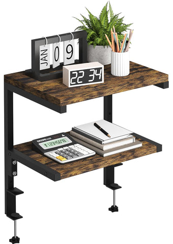 Mondazie Clamp on Desk Organizer Shelf, Heavy-Duty Desk Extender Side Table with 2-Tier Adjustable Storage Shelves for Desktop Accessories, Gaming Devices, Black