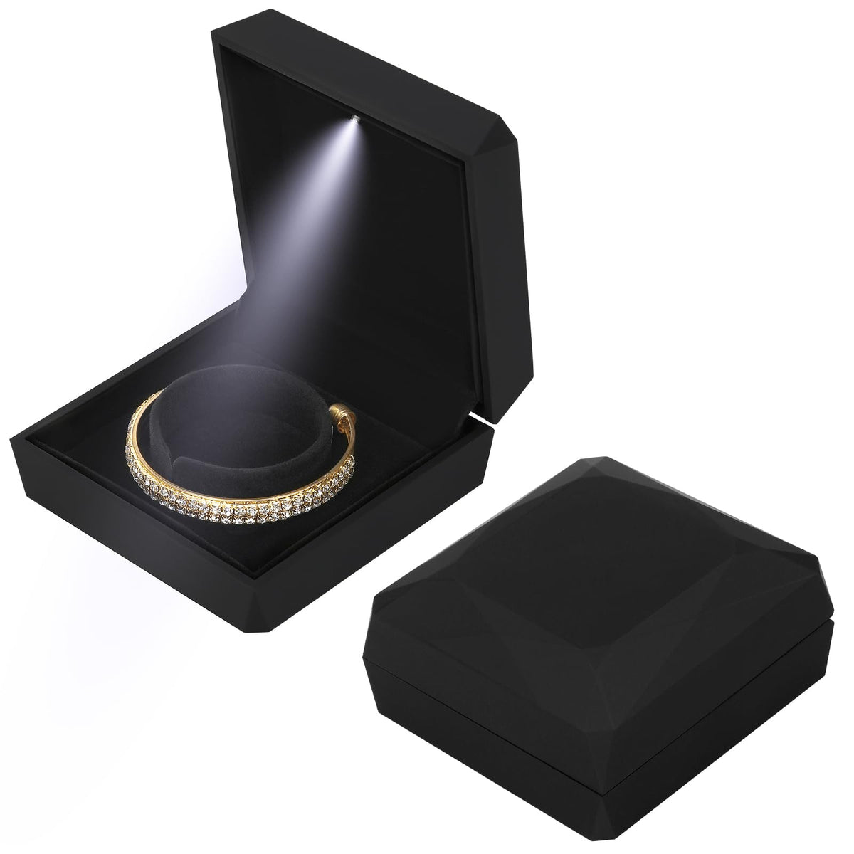 LED Jewelry Luxury Bracelet Box, Elegant Velvet Necklace Pendant Gift Box for Jewelry Display Wedding Engagment Valentine's Day (BLACK)