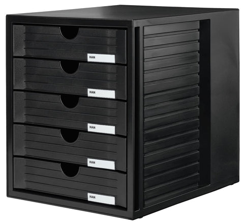 HAN 1450-13, SYSTEMBOX drawer set. Innovative, attractive design with 5 closed drawers, black
