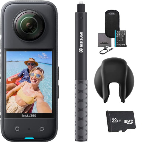 Insta360 X3 - Waterproof 360 Action Camera with 1/2" 48MP Sensors 5.7K 360 Video 72MP 360 Photo 4K Single-Lens Stabilization 2.29" Touchscreen with Selfie Stick, Lens Cap, SD Card