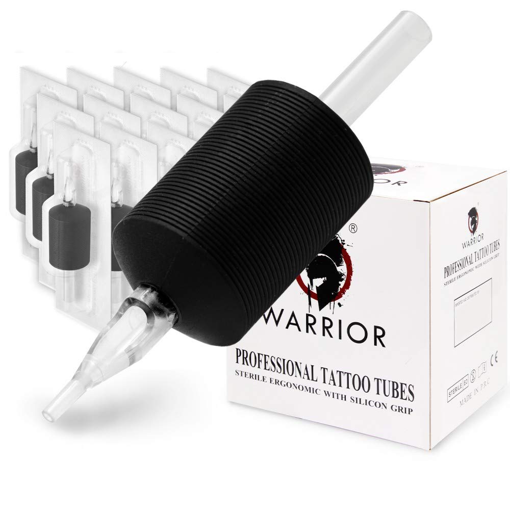 WARRIOR Tattoo Tubes/Disposable Tattoo Grip with Long Tip in Soft Rubber 30mm Round/Liner Shader Pack of 15 pcs (1.2/18R)