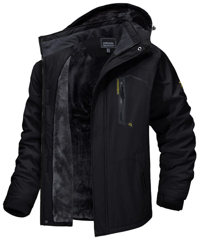MAGCOMSEN Mens Waterproof Coat Snowboarding Jacket Men Windproof Coats Thermal Jackets for Men Fleece Jacket Walking Clothing Ski Jackets Mens with Detachable Hood Black Jackets