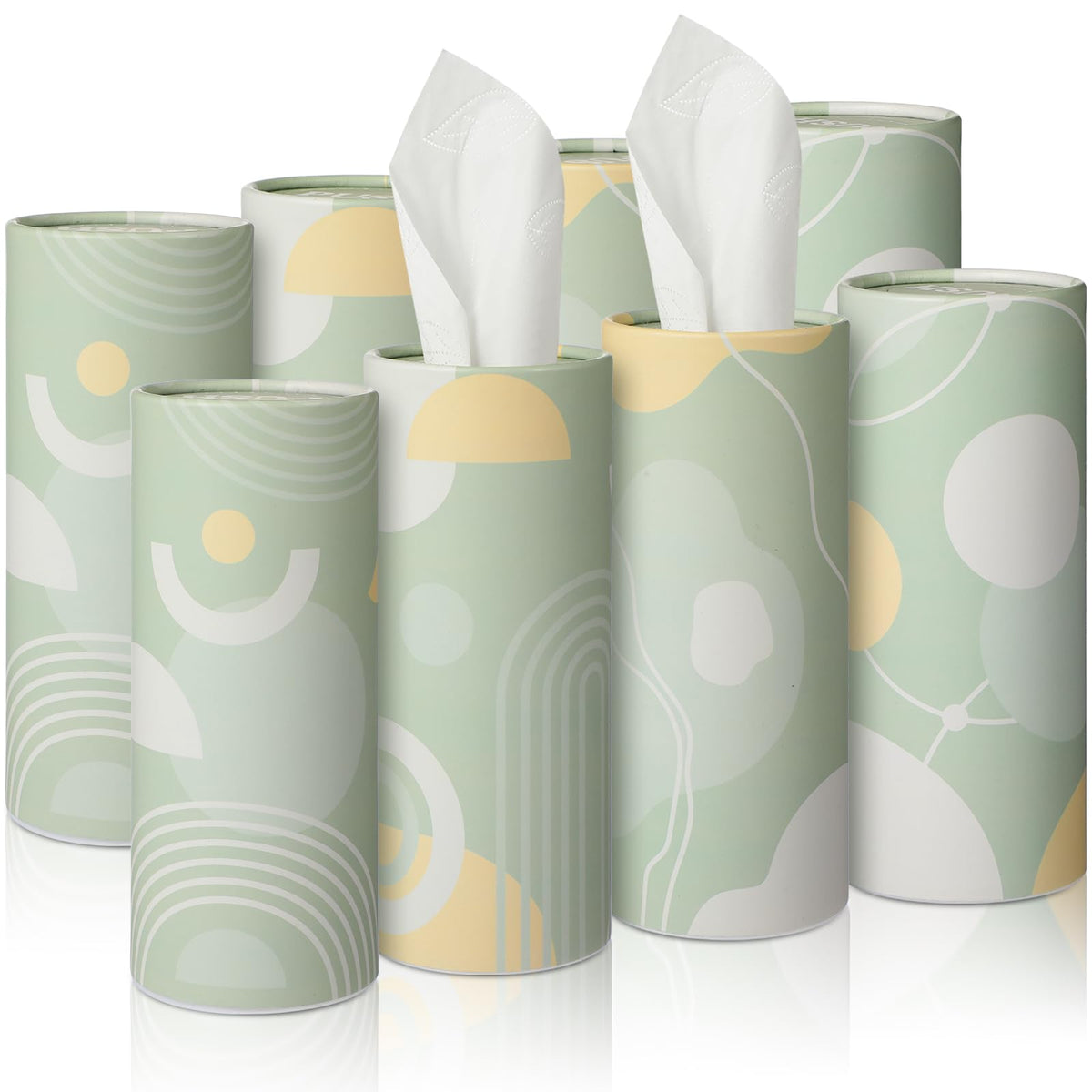 8 Pack Boho Round Tissues Box Tissue Holder for Car with Facial Tissues Cylinder Tissue Holder for Car Round Container Tissues Box Tissues Cylinder Travel Tissue for Car Round Tissue Tube (Greenery)