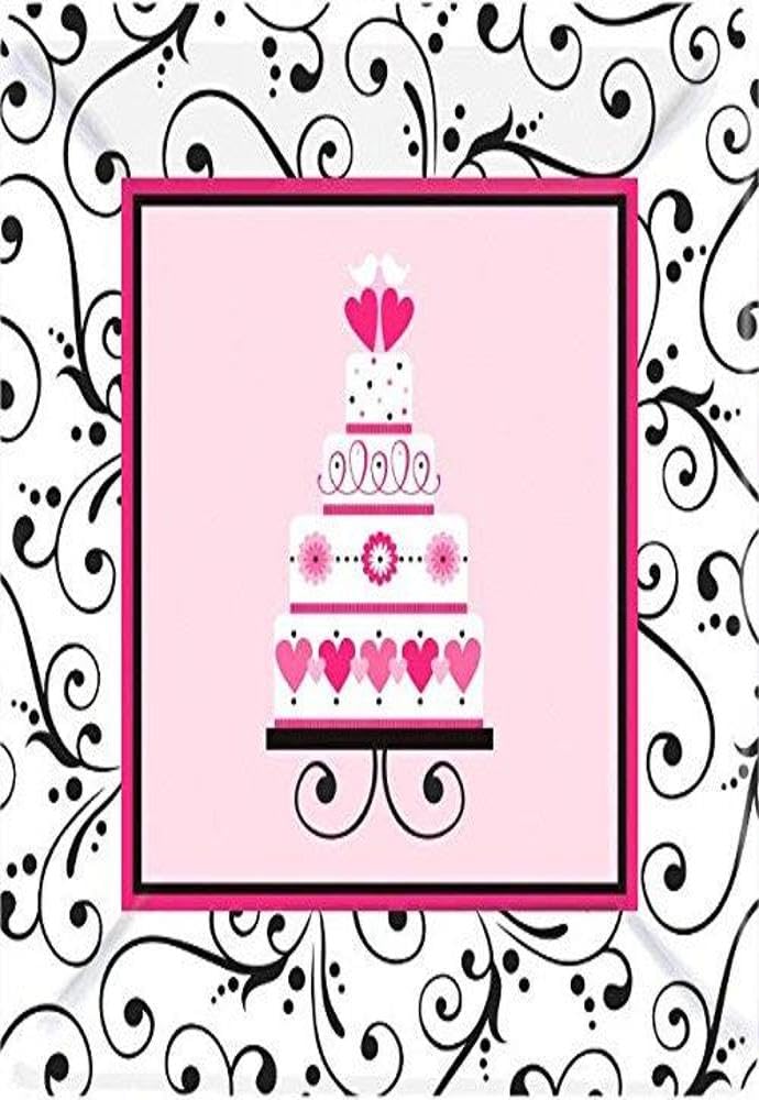 Amscan Sweet Wedding Square Dinner Paper Party Plates (18 Piece), 10", Pink/White/Black