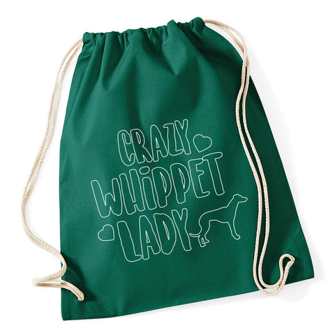 Hippowarehouse Crazy Whippet Lady Drawstring Cotton School Gym Bag 37cm x 46cm, 12 litres