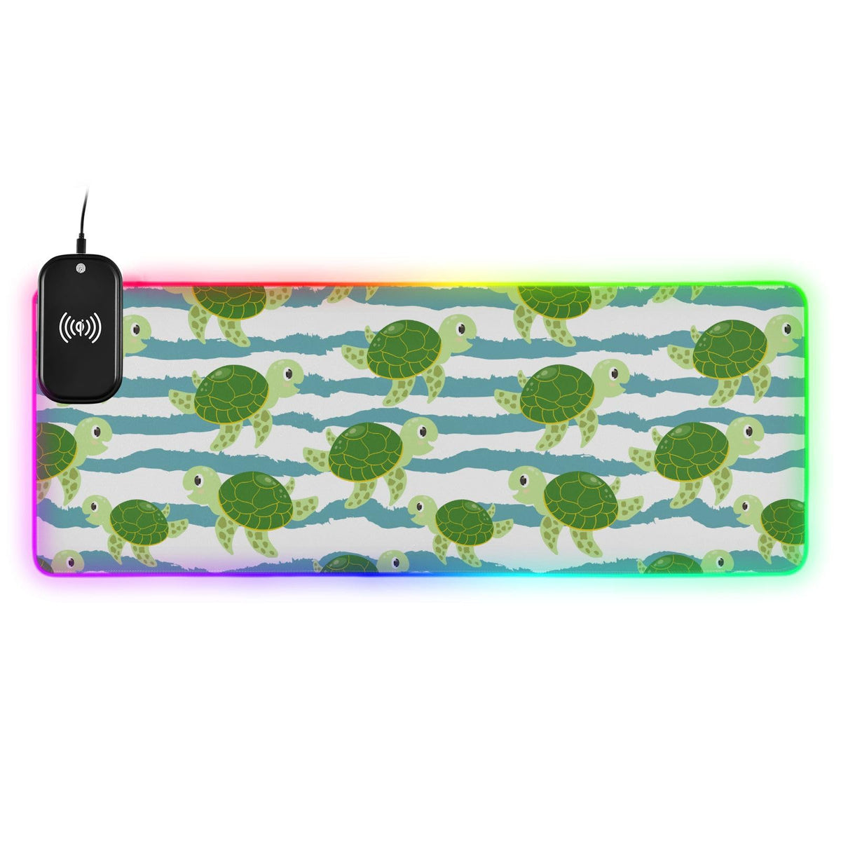 Green Turtles Wireless Charging Mouse Pad for Mobile Phone Extra Large Gaming Mousepad with 13 Lighting Modes Computer Mat for Gaming MacBook PC Laptop Desk Office Home