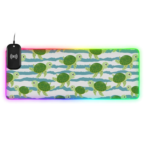 Green Turtles Wireless Charging Mouse Pad for Mobile Phone Extra Large Gaming Mousepad with 13 Lighting Modes Computer Mat for Gaming MacBook PC Laptop Desk Office Home