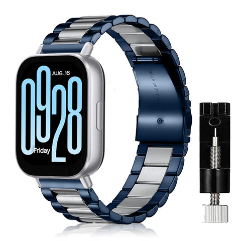 SeNool Strap for Xiaomi Redmi Watch 5 Active/Redmi Watch 5 Lite, Metal Stainless Adjustable Replacement Smart Watch Strap Band for Xiaomi Redmi Watch 5 Active/Redmi Watch 5 Lite - Blue/Silver