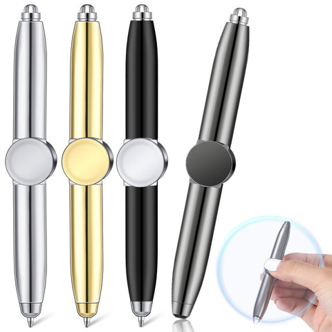 4 Pcs Fidget Pen Spinner Pen with LED Light Multi Functional Cool Anxiety Pen Help Stress Reducer Thinking Ballpoint Pen Rotating Anti Stress Anxiety Gift Pen for Business (Black, Gray, Gold, Silver)