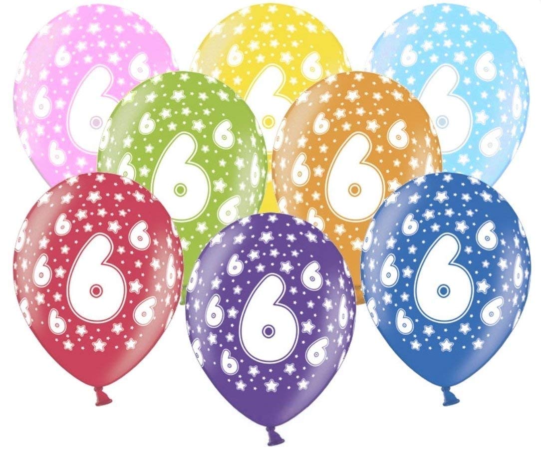 Libetui 10 Metallic Stars Balloons, Number 6, 30 cm, Unisex, Birthday Decoration, Set of 10, Made in EU
