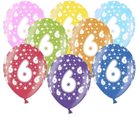Libetui 10 Metallic Stars Balloons, Number 6, 30 cm, Unisex, Birthday Decoration, Set of 10, Made in EU