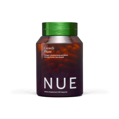The Nue Co. GROWTH Phase Supplement, Supports Hair Growth, Reduces Breakage, Thicker & Fuller Hair, Contains Vitamins, Reishsi Mushrooms, Proteins & Adaptogens, Vegan, Gluten Free, 30 Capsules