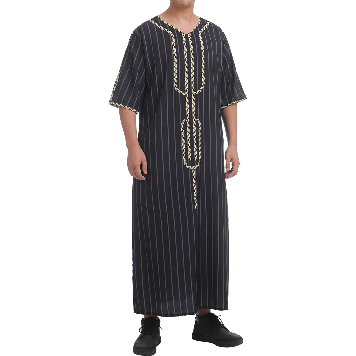 IMEKIS Muslim Thobe for Men: Mens Middle East Saudi Arabian Robe Abaya Kaftan Islamic Clothing Dubai Ramadan Outfit Dress Prayer Clothes Eid Wedding Casual Prayer Clothes Arab Costume Black Medium