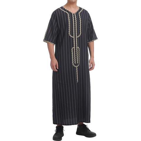 IMEKIS Muslim Thobe for Men: Mens Middle East Saudi Arabian Robe Abaya Kaftan Islamic Clothing Dubai Ramadan Outfit Dress Prayer Clothes Eid Wedding Casual Prayer Clothes Arab Costume Black Medium