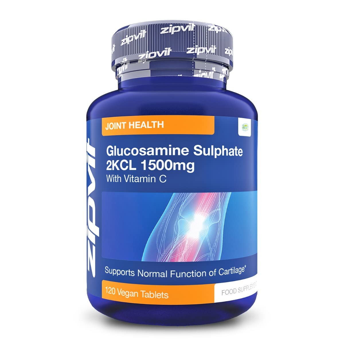 Zipvit Glucosamine Sulphate 2KCl 1500mg with Vitamin C, 120 Vegan Tablets, Shellfish Free, High Strength Joint, Bone & Cartilage Support, 4 Months Supply