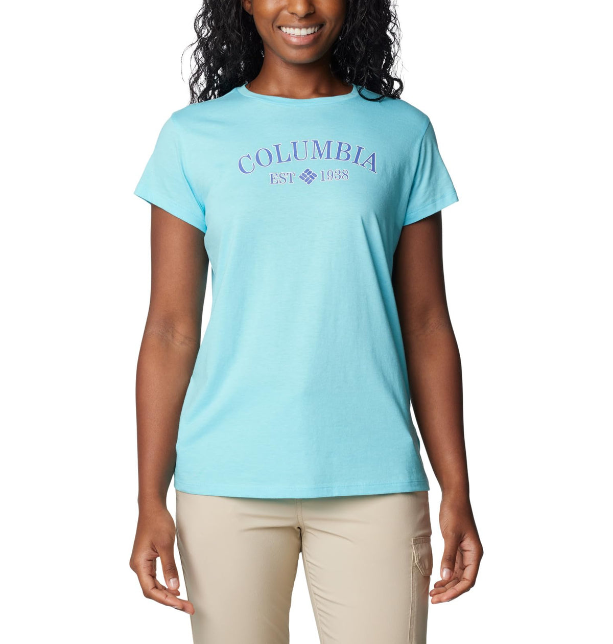 Columbia Women's Trek Short Sleeve Graphic Tee, Aquamarine/CSC Tradition, Small